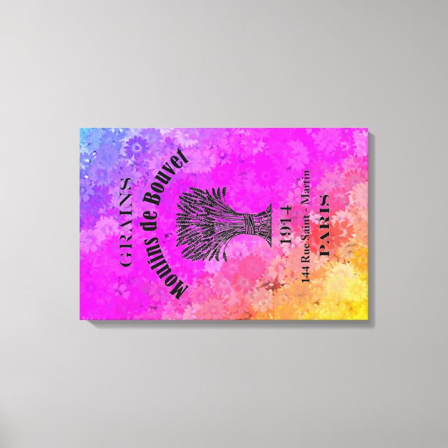 French Grain Sack on Rainbow of Daisies Background Canvas Print (Front)