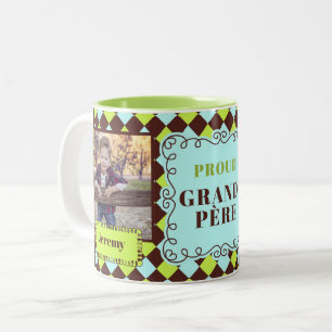 FRENCH Grandfather Grand-père Green Brown 2 Photo Two-Tone Coffee Mug