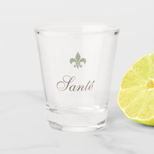 French Green Fleur de Lis Santé Wedding Favour  Shot Glass