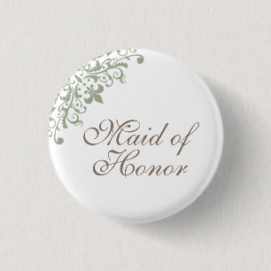 French Green Fleur de Lis Script Maid of Honour 3 Cm Round Badge