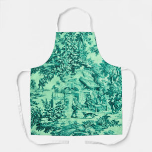 French Green Toile Chinoiserie Rustic Style Apron