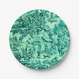 French Green Toile Chinoiserie Rustic Style  Paper Plate