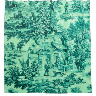 French Green Toile Chinoiserie Rustic Style Shower Curtain