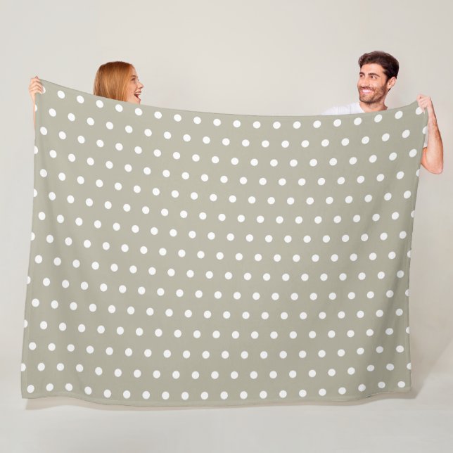 French Grey and White Retro Polka Dot Pattern Fleece Blanket (In Situ)