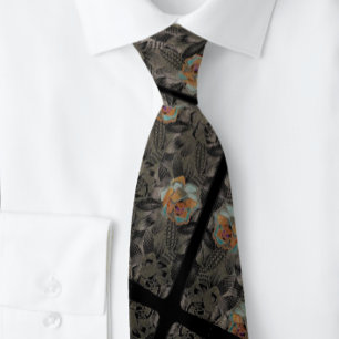 French Grey Black Floral NeckTie
