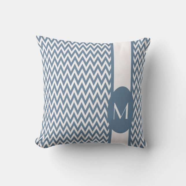 French Grey Elegant Chevron Design with monogram Cushion (Front)