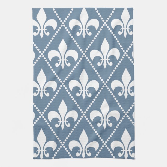French Grey Fleur de Lis Tea Towel (Vertical)