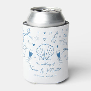 French Hand Drawn Nautical Coastal Wedding Favour Can Cooler