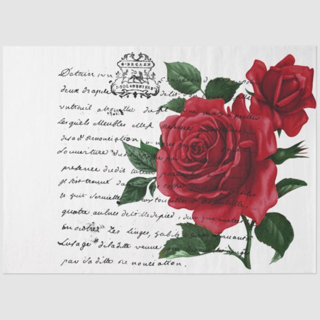 French Handwriting and Red Rose Series Design 13 Tissue Paper (Front)