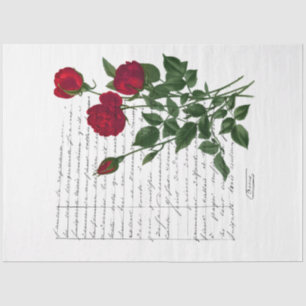 French Handwriting and Red Rose Series Design 18 Tissue Paper