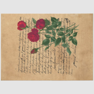 French Handwriting and Red Rose Series Design 1 Tissue Paper
