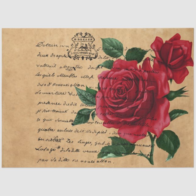 French Handwriting and Red Rose Series Design 8 Tissue Paper (Front)