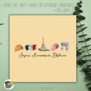French Happy Birthday Card, Joyeux Anniversaire  Card