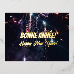 French Happy New Year  Foil Holiday Postcard