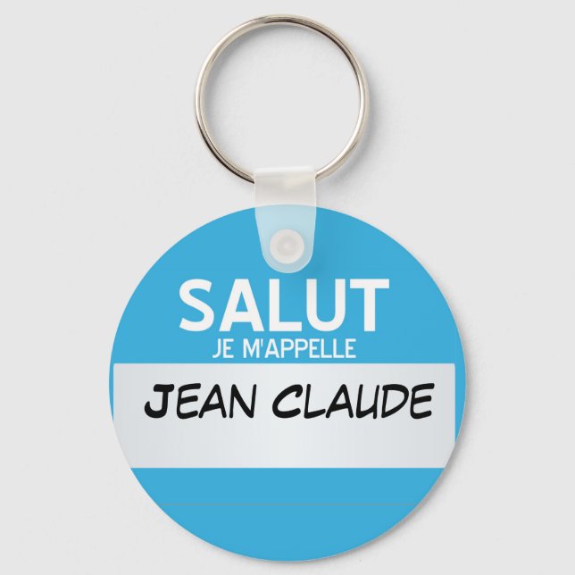 French Hello My Name Is ... Customisable Key Ring (Front)