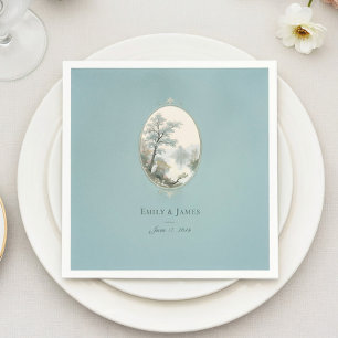 French Heron Dusty Blue Velvet Wedding Napkin