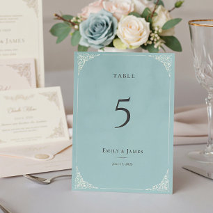 French Heron Dusty Blue Wedding Suite Table Number