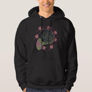 French Horn Art Band Class Music Roses Hoodie