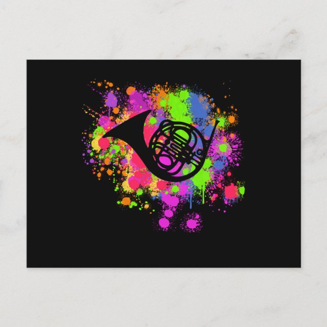 French Horn Artistic Paint Splat Musical Instrumen Postcard (Front)