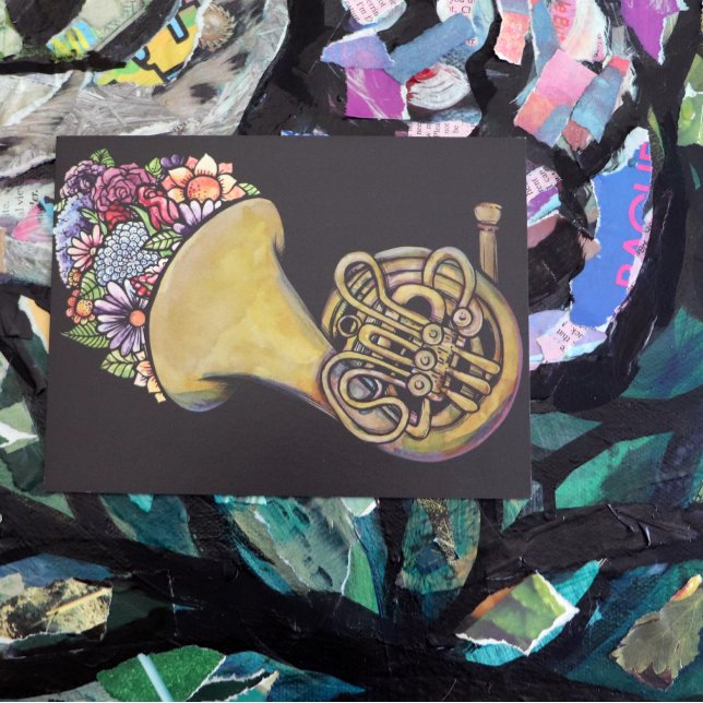 French Horn Band Music Floral Art                  Postcard (Creator Uploaded)