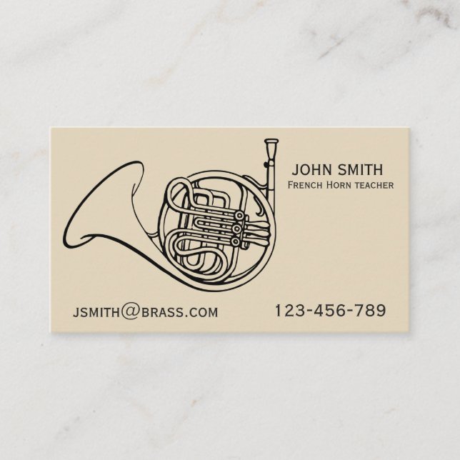 French Horn brass Teacher or tutor Business Card (Front)