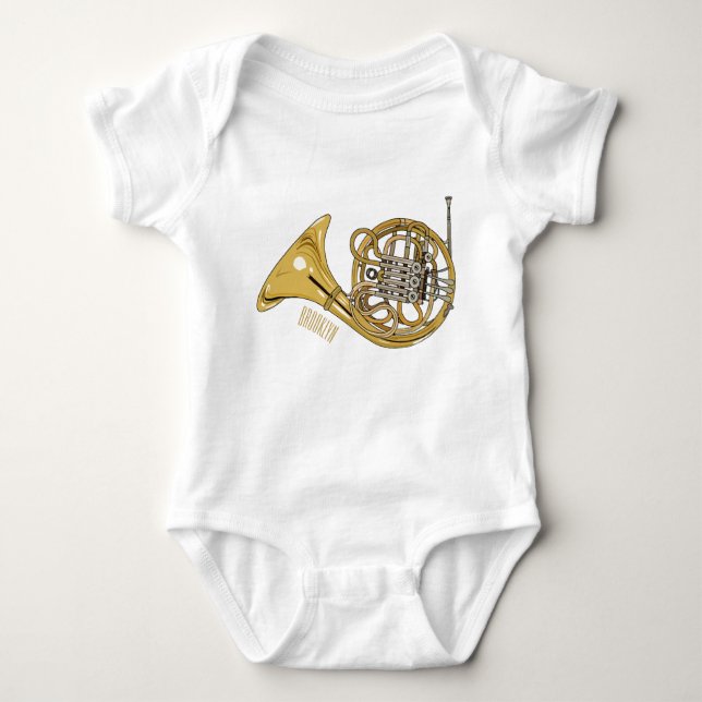 French horn cartoon illustration  baby bodysuit (Front)