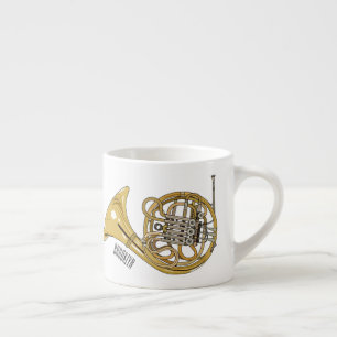 French horn cartoon illustration espresso cup