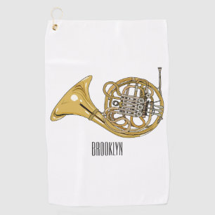 French horn cartoon illustration golf towel