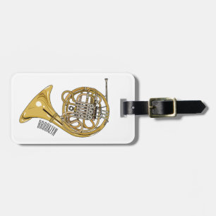 French horn cartoon illustration luggage tag