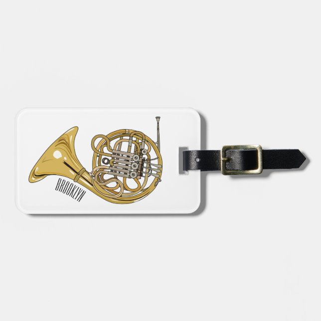 French horn cartoon illustration luggage tag (Front Horizontal)