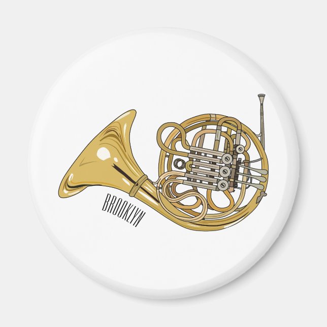 French horn cartoon illustration  magnet (Front)
