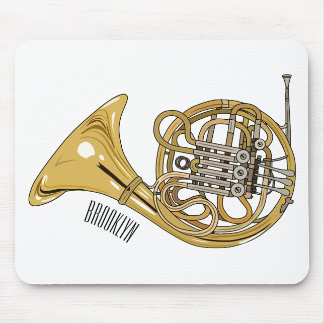 French horn cartoon illustration  mouse pad (Front)