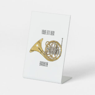 French horn cartoon illustration  pedestal sign