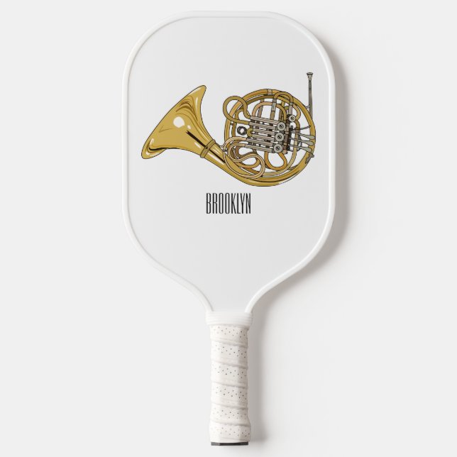 French horn cartoon illustration  pickleball paddle (Front)