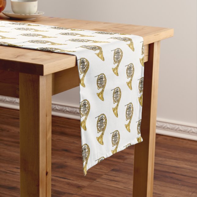 French horn cartoon illustration  short table runner (In Situ)
