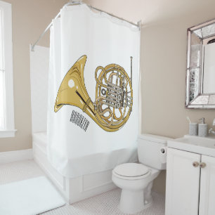 French horn cartoon illustration  shower curtain