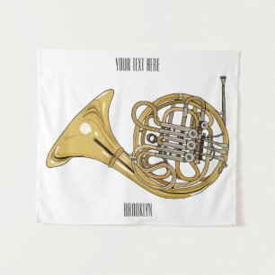French horn cartoon illustration tapestry