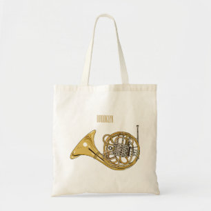 French horn cartoon illustration tote bag
