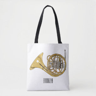 French horn cartoon illustration  tote bag