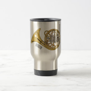 French horn cartoon illustration travel mug