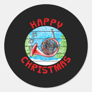 French Horn Christmas Hornist Br Musician Music Te Classic Round Sticker