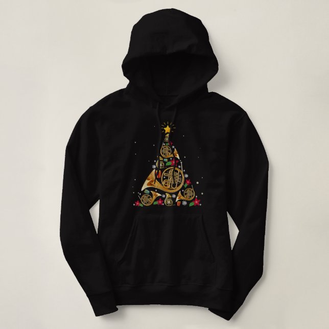 French Horn Christmas Tree Hoodie (Design Front)