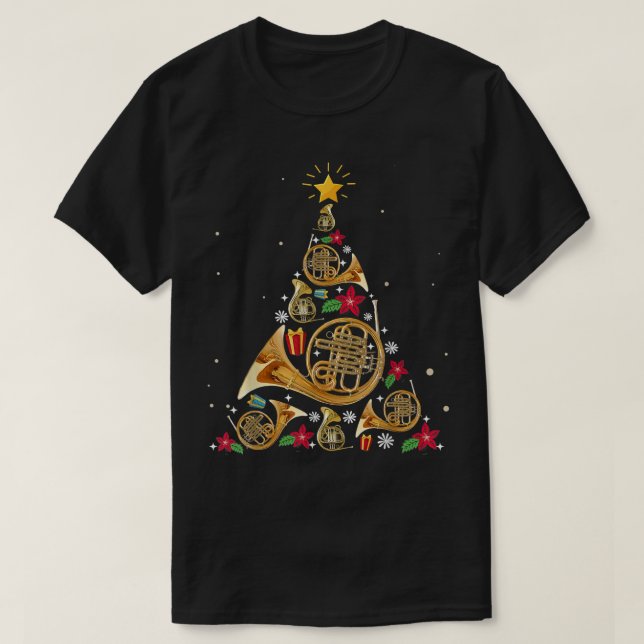 French Horn Christmas Tree T-Shirt (Design Front)