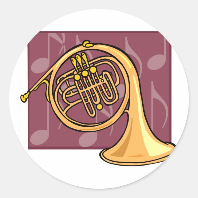 French Horn Classic Round Sticker (Front)