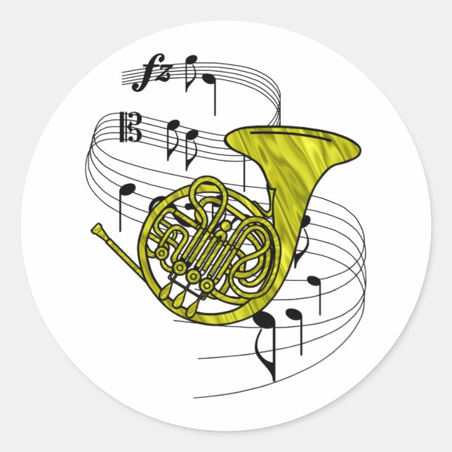 French Horn Classic Round Sticker (Front)