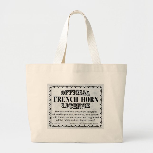 French Horn License Large Tote Bag (Front)