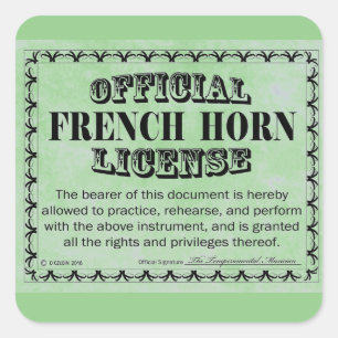 French Horn License Square Sticker