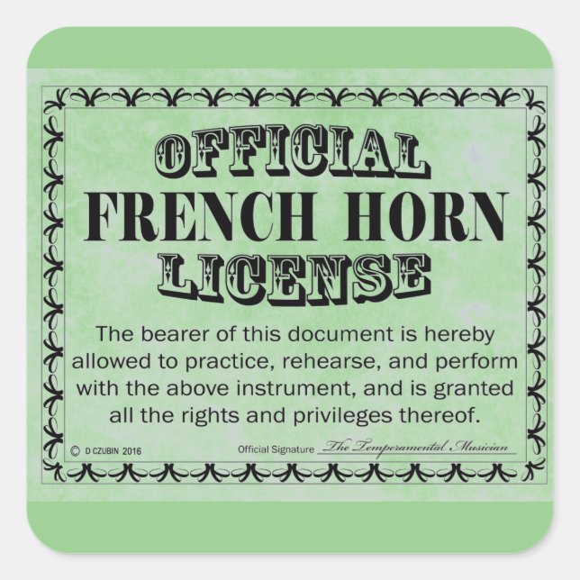 French Horn License Square Sticker (Front)