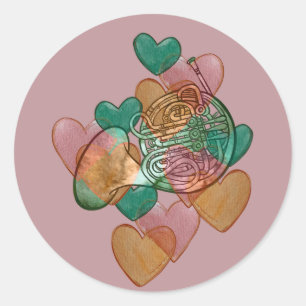 French Horn Love Band Class Art Heart Classic Round Sticker