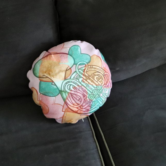 French Horn Love Band Class Art Heart              Round Cushion (Creator Uploaded)